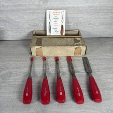5x Chisels Footprint Of Sheffield Bevel Edge 1" 3/4" 1/2" 3/8” 1/4" Vintage Red