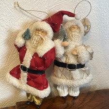 Two Large Father Christmas Tree Decorations Red And Gold