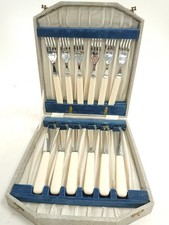 Vintage Chromium Plate on Nickel Silver Cutlery Set with Case 12pcs Collectible