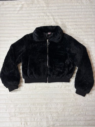 Girls black faux fur - girls, zip