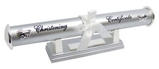 Personalised Silver Christening Certificate Holder, Engraved With Name And Date.