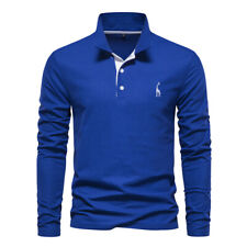 Mens Formal Polo Shirts Button Long Sleeve T-Shirts Pullover Casual Tops Blouse
