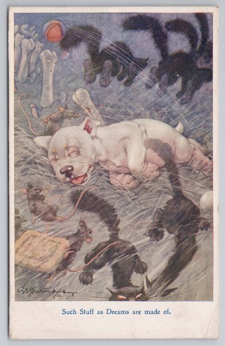 Comic postcard dreaming dog