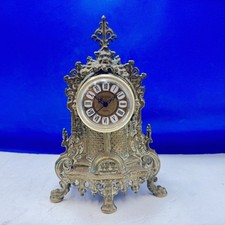 Reproduction Table Analog Battery Clock  Brass Baroque Style Roman Numerals