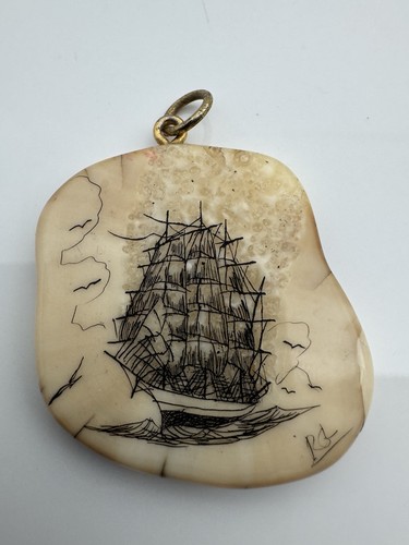 Antique scrimshaw pendant - antique,