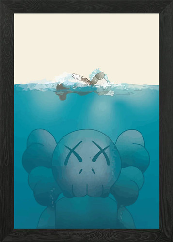 Jaws kaws framed wall - jaws, art