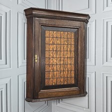 Antique Solid Oak Single Door Hanging Corner Cabinet Cupboard - Geometric Panel