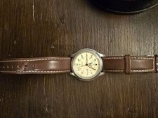 SEIKO 5 SNK803K2 Beige Automatic Watch Military Leather & Nylon Band  **Faulty**