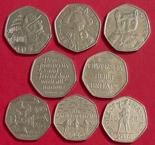 50p coins rare - 8, fifty