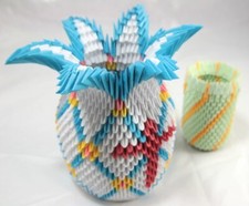 3d Origami Pineapple + Pen Pot - White / Blue / Pink / Yellow with Red Cross