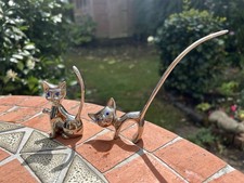 2 Mid Century Chrome Cats Ornaments Ring Holders Retro Kitsch