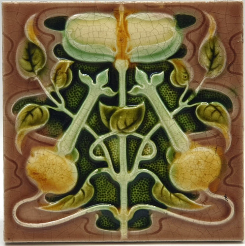 Antique fireplace tile moulded - fireplace,