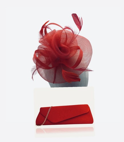 Red fascinator and evening