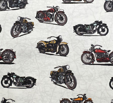 Nutex Fabric - Classic Motorbikes Live to Ride Cotton Craft Fabric Material