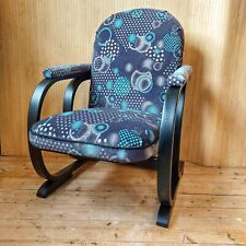 Fab Vintage Antique Heals Art Deco Bentwood Armchair Black & Blue Moquette