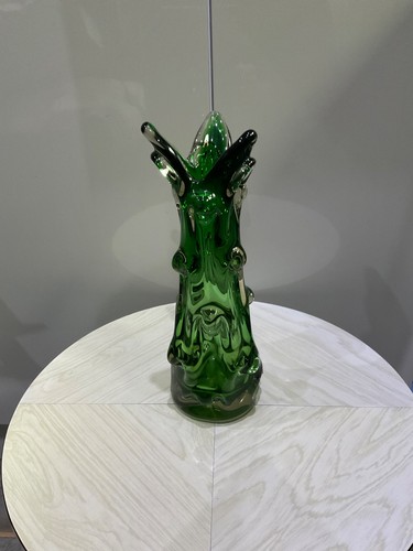 Vase thick green knobbly glass - vase,