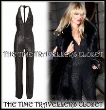 KATE MOSS TOPSHOP RARE Black Sequin Backless Halter Jumpsuit Catsuit UK 12 29L