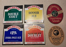 2 Melbourne brewery Leeds beer bottle Labels 1951 & 4 Melbourn Stamford 1980's