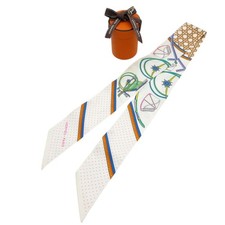 Hermès Twilly Folding Covered Wagon Scarf/Muffler Silk White/Orange/Vert 0171 HE