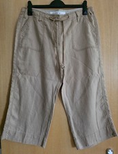 100% Linen Light Brown Cropped Trousers Size 16 By George NWOT