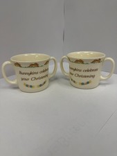 Royal Doulton Bunnykins Christening Twin Handled Mugs Pair 1998