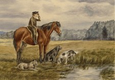 Isabella Hunter, Boy on Horseback with Dogs, Scottish Borders – 1876 watercol...