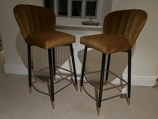 2 x Mustard Bar Stools - velvet