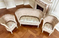 Dolls house miniature 1:12 ARTISAN rattan sofa + chairs set