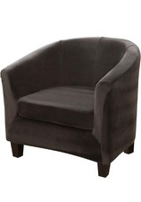 Dark Grey Tub Chair Cover 2 in 1 Stretch Velvet Bucket Chair Cover Stretchy