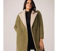 HELENE BERMAN Lovely Double Breasted Cosy Teddy Ribbed Green Coat BNWOT, UK 12!