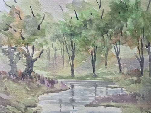 River scene watercolour - river,