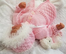 BABY KNITTING PATTERNS DK 24 GIRLS OR REBORN DOLLS SET BY PRECIOUS NEWBORN KNITS