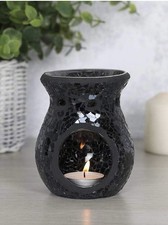 Large Black Crackle Glass Oil Burner Wax Melt Warmer Home Fragrance Aroma
