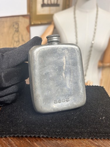 Vintage pewter hip flask - pewter,