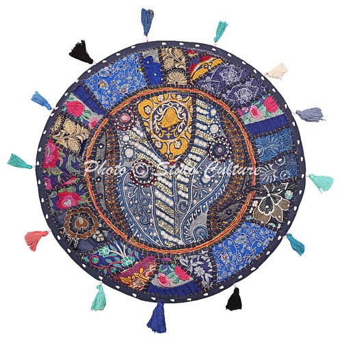 Patchwork blue pouf - 22, in
