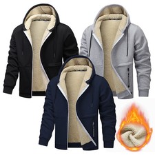 Mens Sherpa Fleece Fur Lined Winter Hoodie Warm Jacket Thick Hooded Full Zip