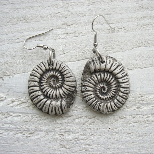 Ammonite earrings handmade - earrings,