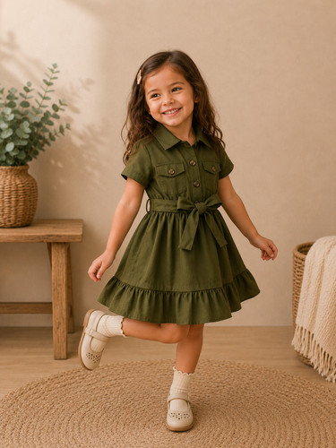 Girls dress olive green shirt - green,