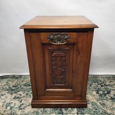 Antique Victorian Mahogany Coal Purdonium With Carved Detail & Original Liner UK