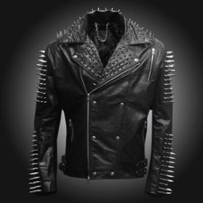 NEW MENS BLACK PUNK SILVER STUD SPIKES ROCK STEAM STUDDED HANDMADE JACkET UK