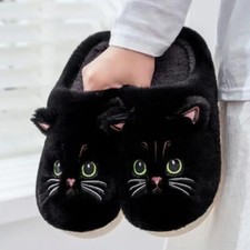 Cute Cartoon Cat Slippers Warm Plush Slides Indoor Non-Slip Floor Slipper Unisex