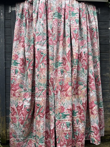 Vintage floral pink curtains - vintage,