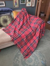 vintage Red tartan fringed blanket/throw,  picnic square