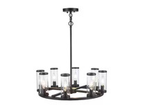 Hampton Bay Loveland 8-Light Black Wagon Wheel Chandelier Light Fixture NEW