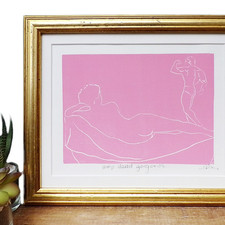 Nude Line Drawing Print Etching Framed Original Art Portrait Woman Man Small