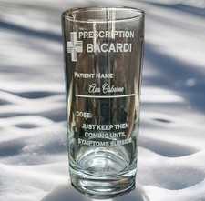 PERSONALISED PRESCRIPTION BACARDI GLASS ANY NAME CHRISTMAS GIFT BOXED