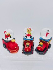 Set of 3 Mini Christmas Train Water Ball Snow Globes Santa Snowman Home Gift