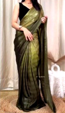 INDIAN GREEN SPARKLY READY TO WEAR SAREE BOLLYWOOD PARTY WEAR WEDDING SARI
