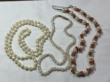 Jewellery Great Job Lot Vintage MOP, Coral, Faux Pearl, Quartz Necklaces x3
