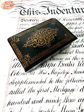 Antique Paper Mache Snuff Box Fancy Hand-Painted Gold Design